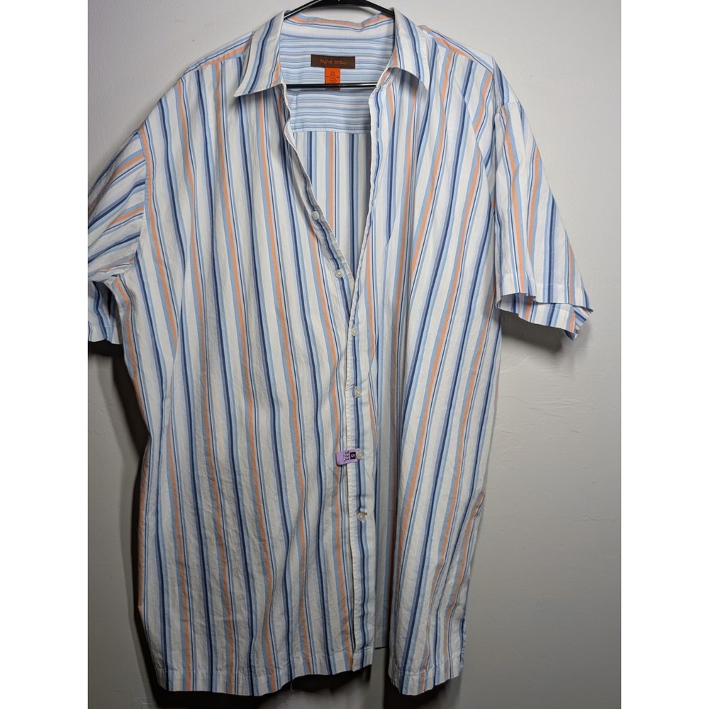 NYNE‎ white w/ stripes cotton men's short sleeve shirt 2X Big